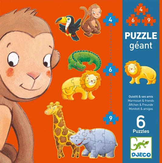 Djeco giant puzzle Marmoset and friends, 4/6/9 pieces