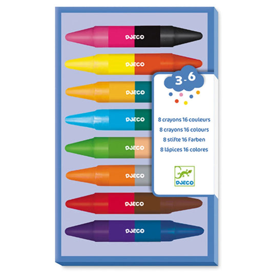 Djeco 8 crayons de cire, 16 couleurs