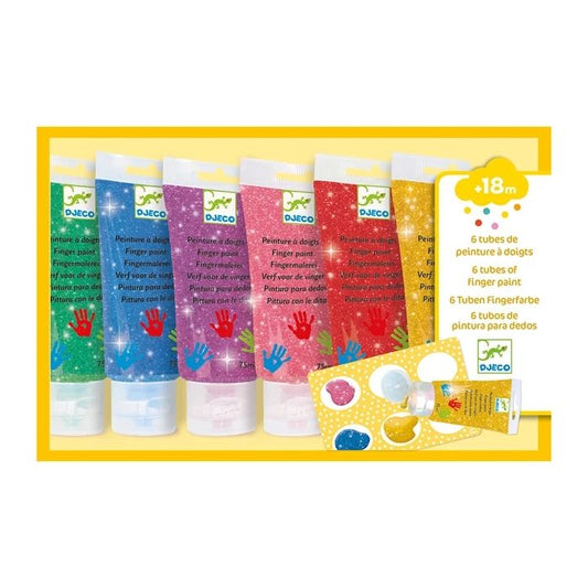 Djeco finger paints glitter tubes 6x1, assorted